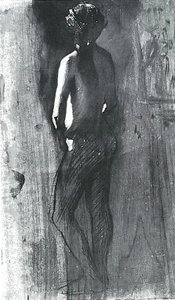 女性のジャークヌードスケッチ 作： Lovis Corinth